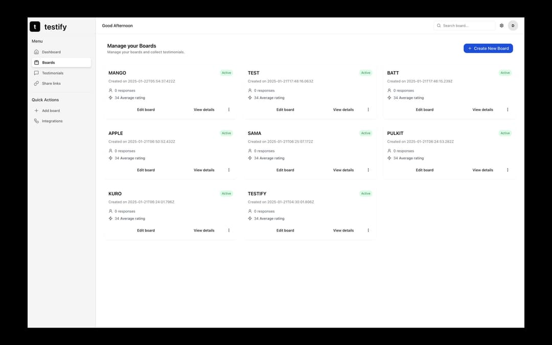 Centralized Testimonial Hub
